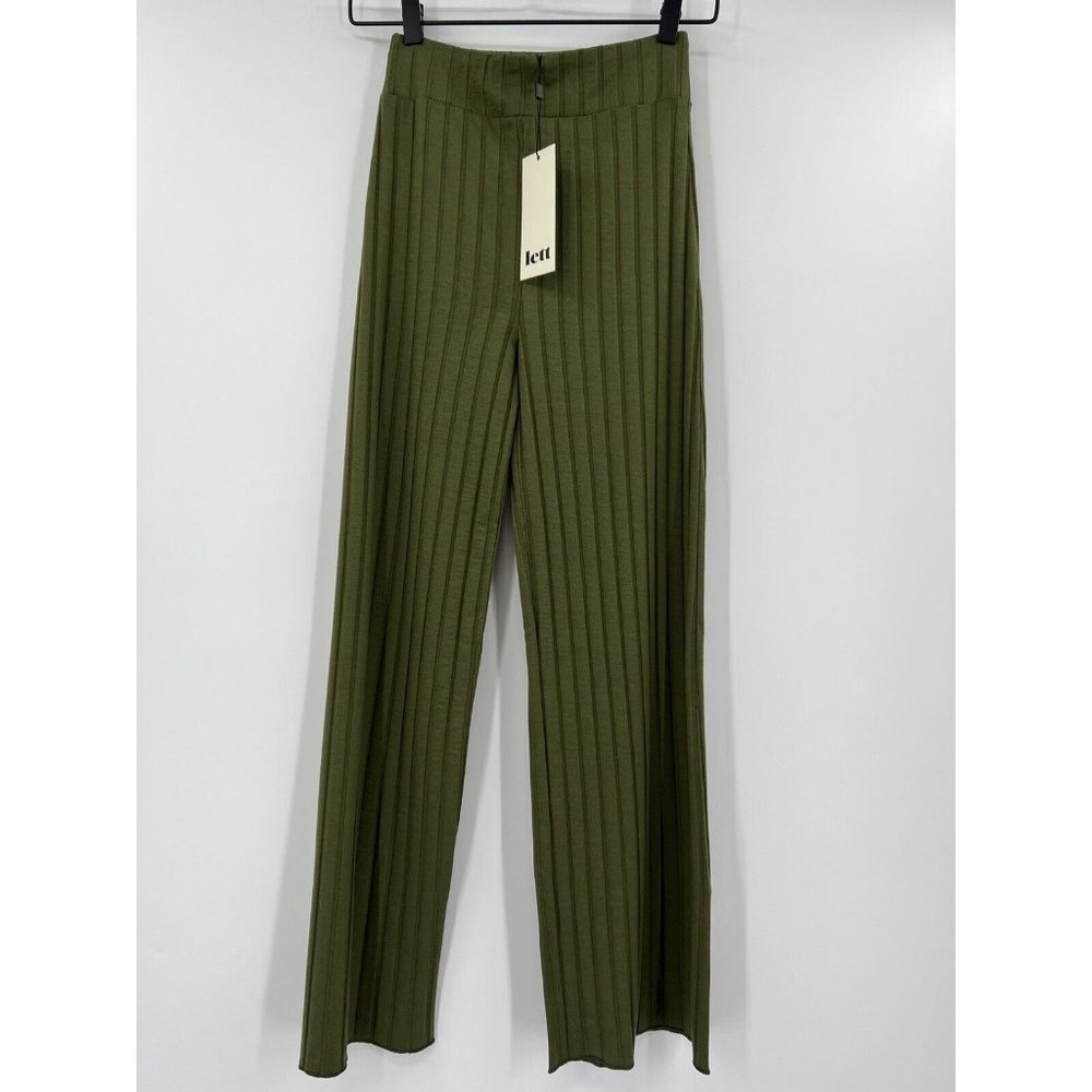 LETT Rib Knit Tencel Biarritz Wide Leg Pants size XS Moss Green High Rise